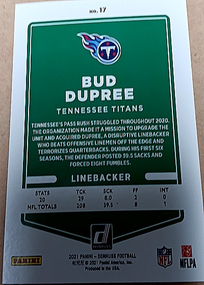 2021 Donruss #17 Bud Dupree — back