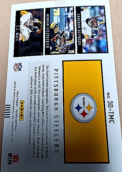 2020 Score 3D #3D-TMC Cameron Heyward / Minkah Fitzpatrick / T.J. Watt — back