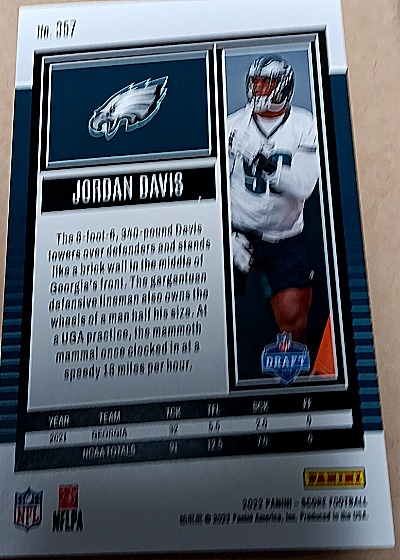 2022 Panini Score Football #067 Jordan Davis — back
