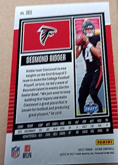 2022 Panini Score #303 Desmond Ridder — back