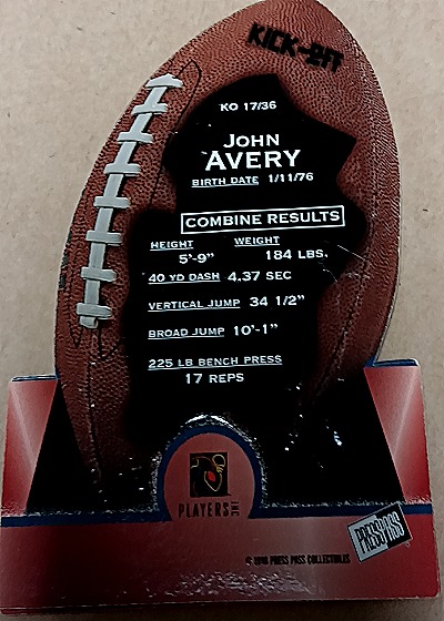1998 Press Pass Kick-Off #KO17 John Avery — back