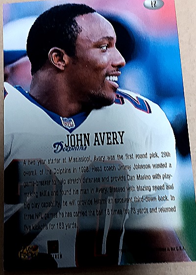 1998 Playoff Momentum #18 John Avery — back