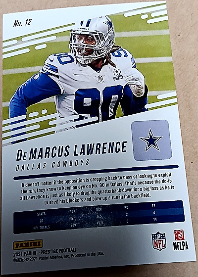 2021 Panini Prestige #12 DeMarcus Lawrence — back