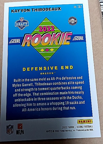 2022 Panini Score 1992 Throwback #TB7 Kayvon Thibodeaux — back
