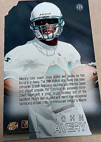 1998 Playoff Absolute Draft Picks #11 John Avery — back