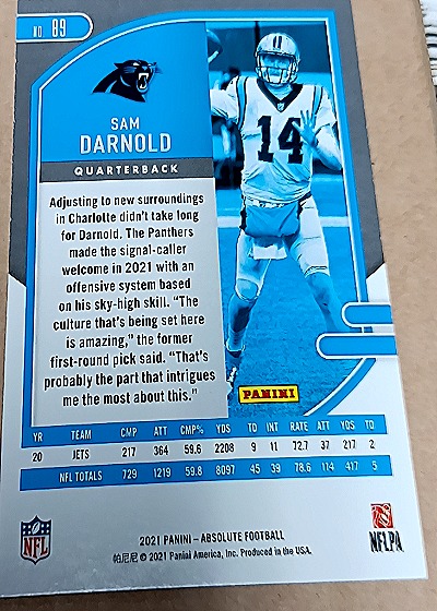 2021 Panini Absolute #89 Sam Darnold — back