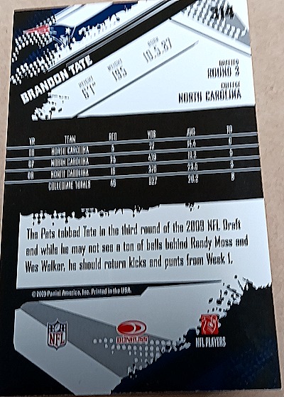 2009 Score #314 Brandon Tate — back