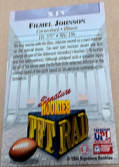 1994 Signature Rookies Tetrad #XIV Filmel Johnson — back