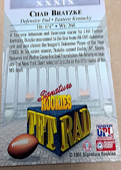 1994 Signature Rookies Tetrad Chad Bratzke — back