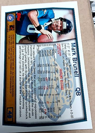 1999 Topps Season Opener #48 Mark Brunell — back