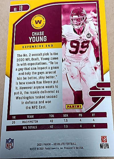 2021 Panini Absolute #19 Chase Young — back