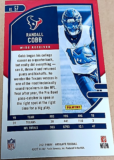 2021 Panini Absolute Football #57 Randall Cobb — back