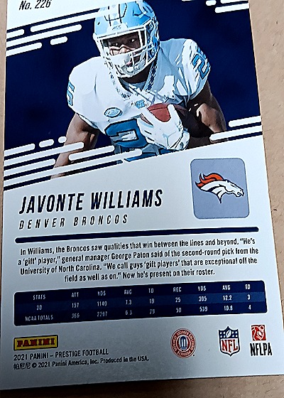 2021 Panini Prestige #226 Javonte Williams — back