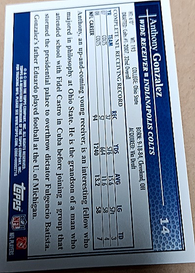 2003 Topps #14 Anthony Gonzalez — back