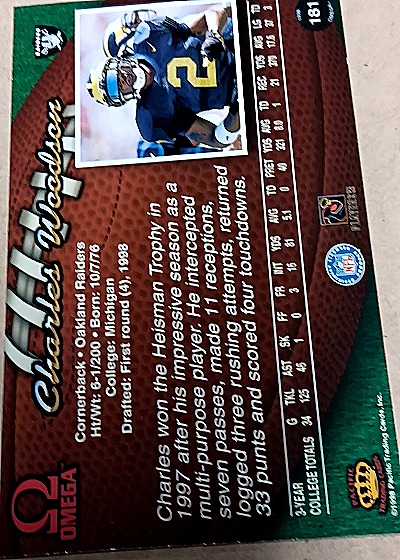 1998 Pacific Omega #181 Charles Woodson — back