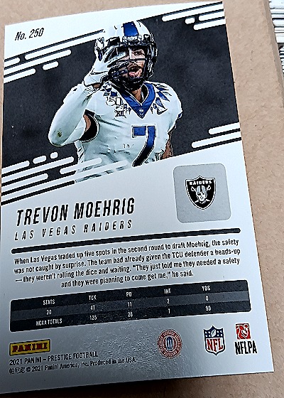2021 Panini Prestige #250 Trevon Moehrig — back