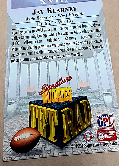 1994 Signature Rookies Tetrad #XVIII Jay Kearney — back
