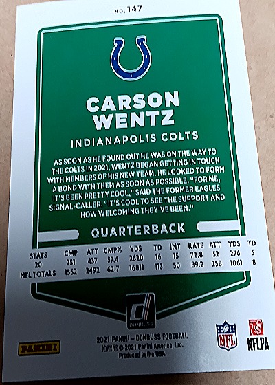 2021 Panini Donruss Football #147 Carson Wentz — back