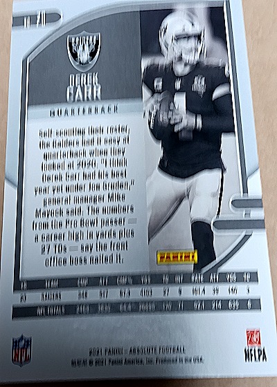 2021 Panini Absolute #70 Derek Carr — back