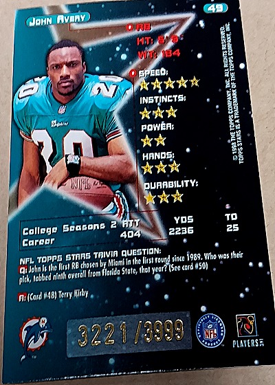 1998 Topps Stars #49 John Avery — back