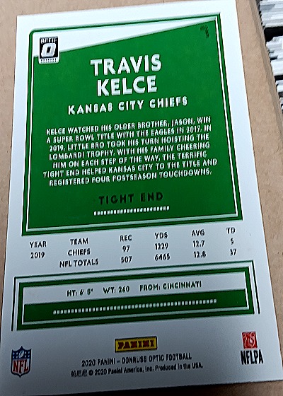 2020 Panini Donruss Optic #8 Travis Kelce — back