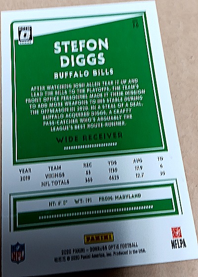 2020 Donruss Optic Football #16 Stefon Diggs — back
