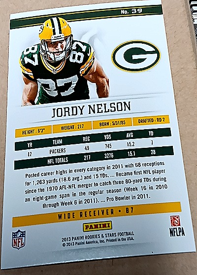 2013 Panini Rookies & Stars #39 Jordy Nelson — back