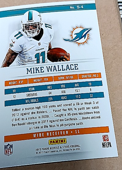 2013 Panini Rookies & Stars #54 Mike Wallace — back