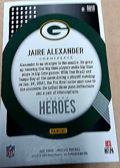 2021 Panini Absolute #UH10 Jaire Alexander Unsung Heroes — back