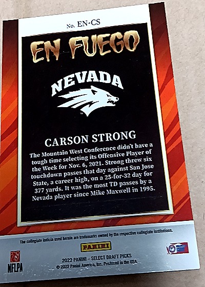 2022 Panini Select Draft Picks En Fuego #EN-CS Carson Strong — back