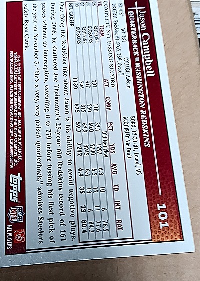 2009 Topps Kickoff #101 Jason Campbell — back