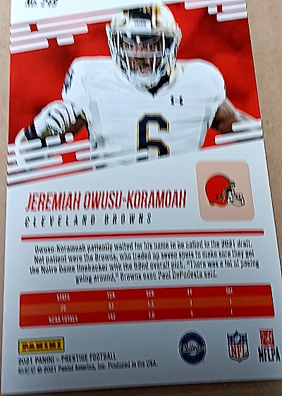 2021 Panini Prestige #249 Jeremiah Owusu-Koramoah — back