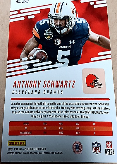 2021 Panini Prestige #273 Anthony Schwartz — back