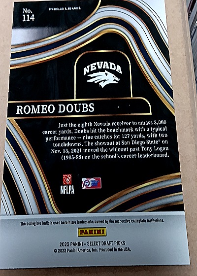 2022 Panini Select Draft Picks #114 Romeo Doubs — back