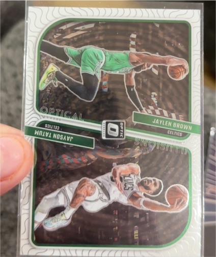 2023-24 Donruss Optic Optical Illusions #2 Jaylen Brown / Jayson Tatum — front