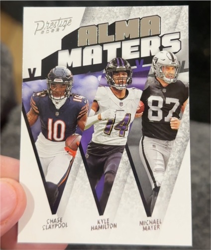 2023 Panini Prestige Alma Maters #AM-20 Chase Claypool Kyle Hamilton Michael Mayer — front