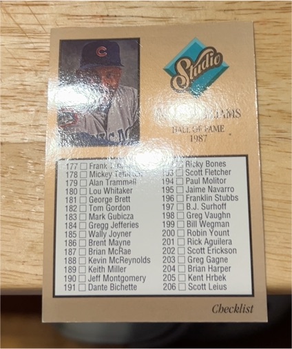 1992 Leaf Studio #263 Billy Williams Checklist — front