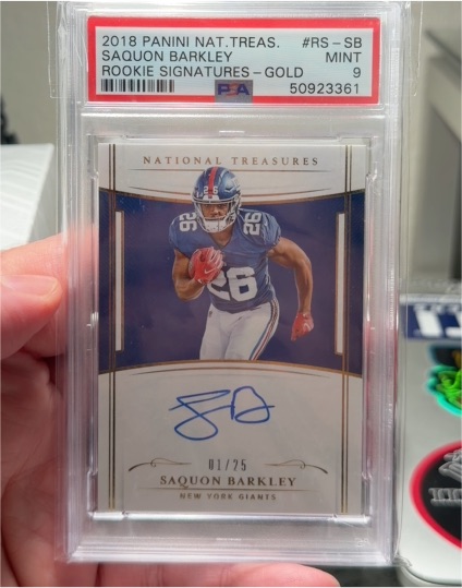 2018 Panini National Treasures #RS-SB Saquon Barkley Rookie Signatures Gold — front