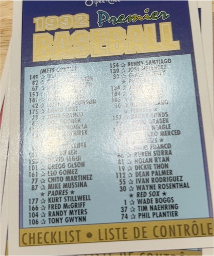 1992 O-Pee-Chee Premier Baseball #3 Checklist — front
