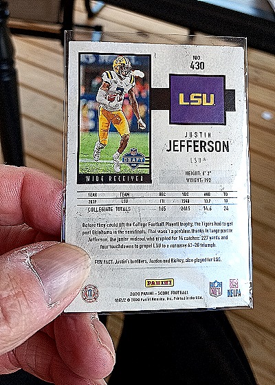 2020 Panini Score #430 Justin Jefferson — back