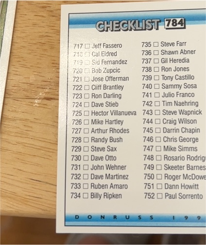 1992 Donruss #784 Checklist: 717-784 and BC1-BC8 — front