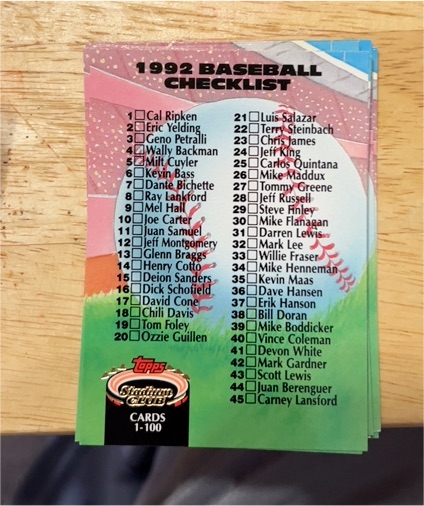 1992 Topps Stadium Club #590 Checklist — front