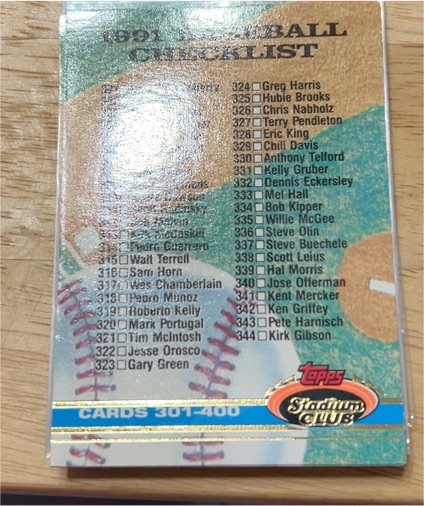 1991 Topps Stadium Club Checklist #324-344 — front