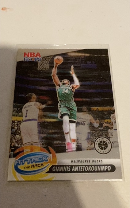 2023-24 Panini NBA Hoops Premium Stock #2 Giannis Antetokounmpo Attack The Rack Silver Prizm — front