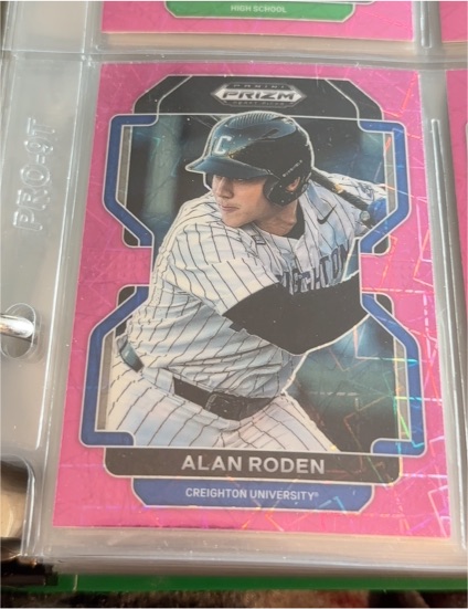 2022 Panini Prizm Draft Picks #PDP98 Alan Roden Neon Pink Velocity — front