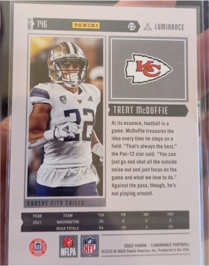 2022 Panini Luminance #146 Trent McDuffie — front