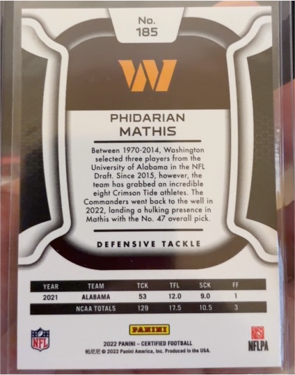 2022 Panini Certified Rookies #185 Phidarian Mathis — front