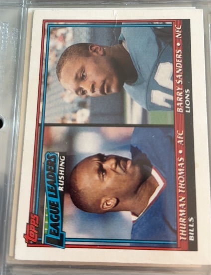 1991 Topps #9 1990 Rushing Leaders (Thurman Thomas / Barry Sanders) — front