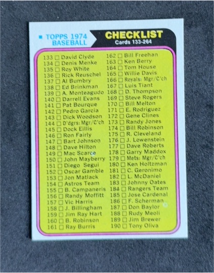 1974 Topps #263 Checklist — front