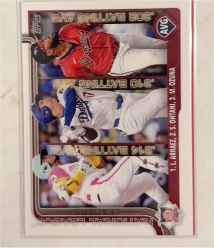 2025 Topps Series 1 #347 Luis Arraez / Shohei Ohtani / Marcell Ozuna NL Batting Average Leaders — front